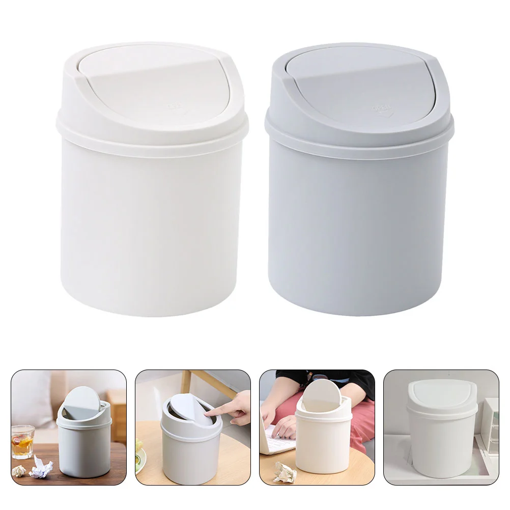 

2 Pcs Garbage Can Small Plastic Trash Trashcan Desktop Household Bin Children's Room Bucket Wear-resistant Daily Office Study