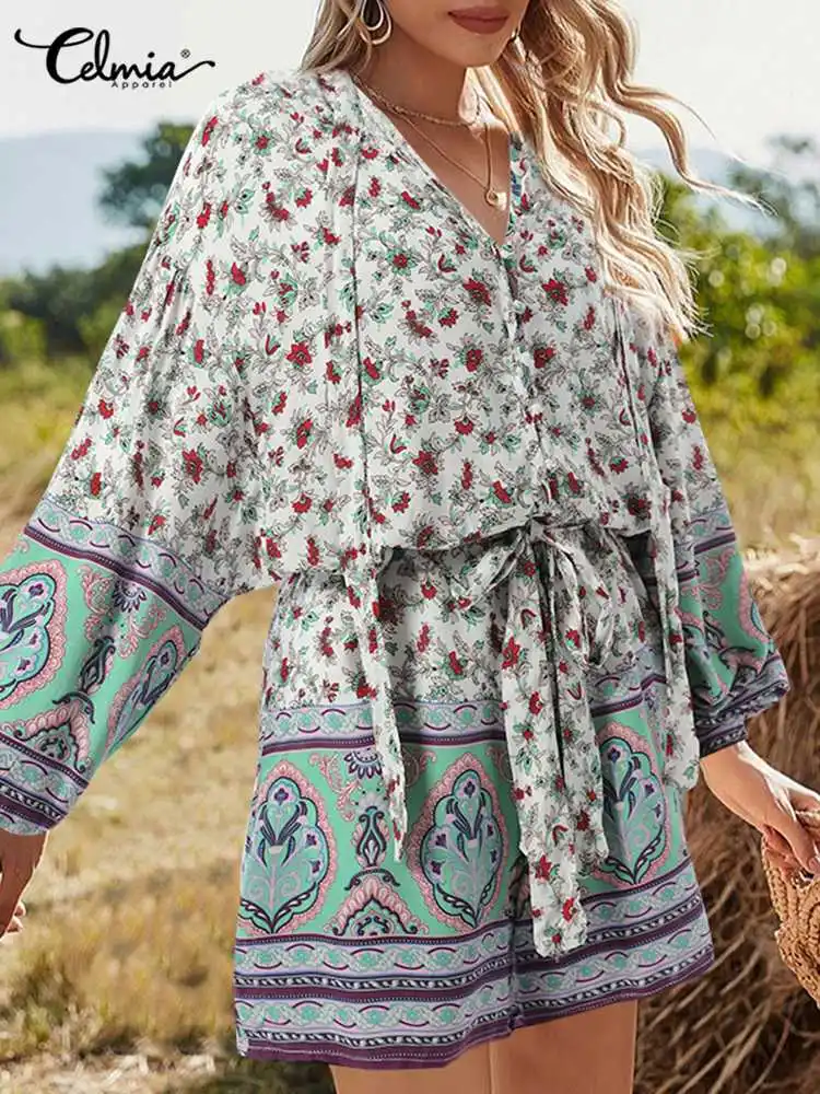 Celmia Women Fashion Floral Printed Rompers Bohemian Holiday Bandage Jumpsuits 2022 Summer V-neck Lantern Sleeve Short Overalls
Celmia Women Fashion Floral Printed Rompers Bohemian Holiday Bandage Jumpsuits 2022 Summer V-neck Lantern Sleeve Short Overalls