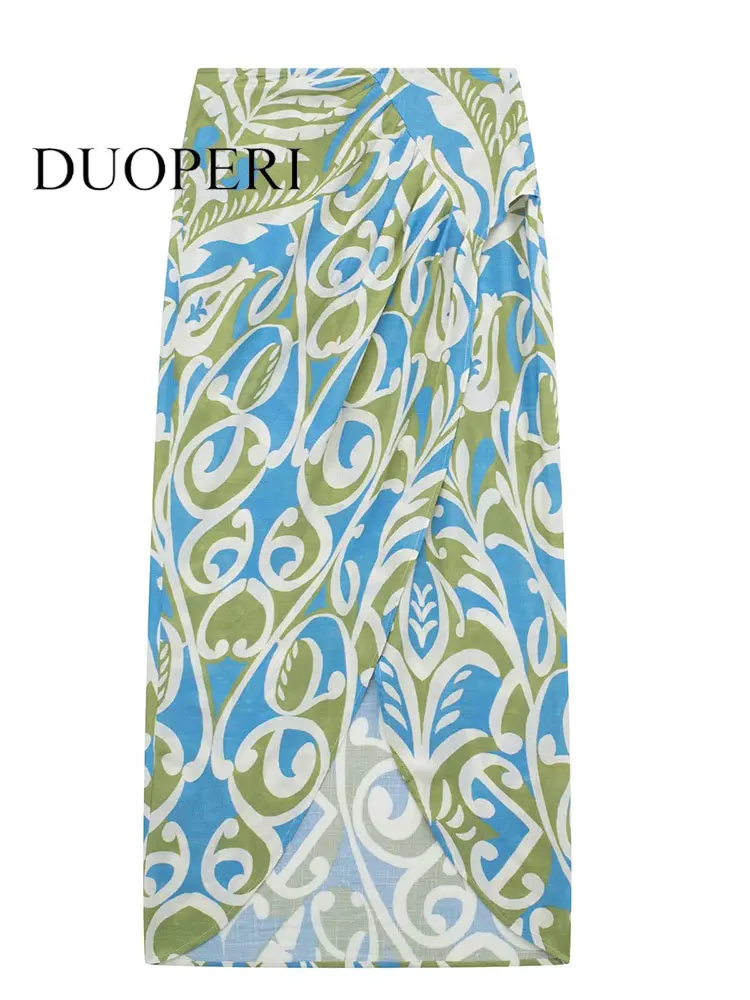 

Юбка DUOPERI Женская средней длины, модная винтажная шикарная миди-юбка с цветочным принтом, разрезом спереди и боковой молнией, с завышенной т...