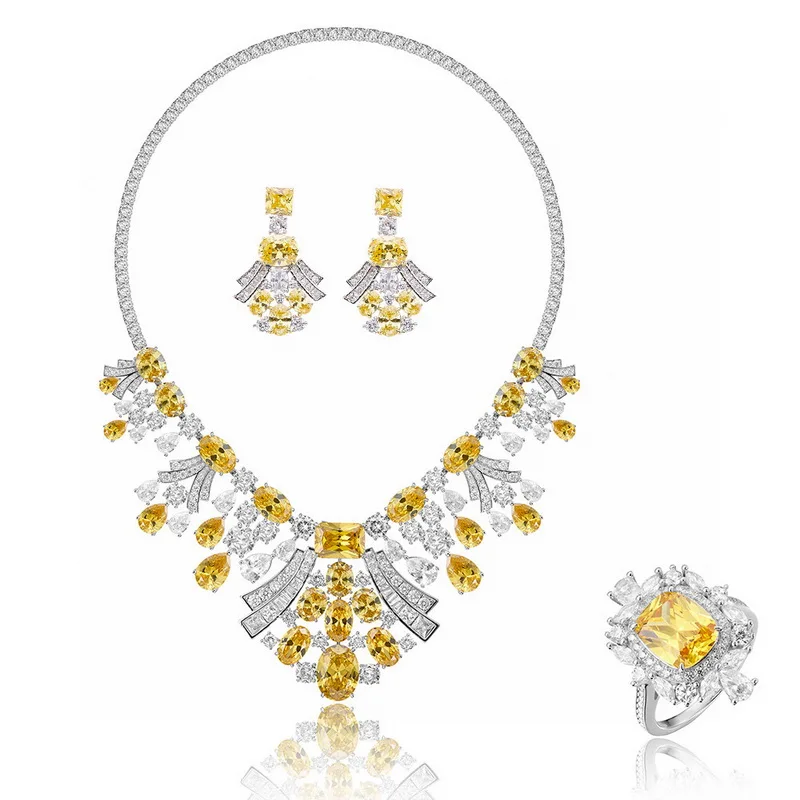 Europe America Fashion High-end Jewellery Women Lady Inlay Yellow Cubic Zircon Pendant Necklace Earrings 925 Silver Ring
Europe America Fashion High-end Jewellery Women Lady Inlay Yellow Cubic Zircon Pendant Necklace Earrings 925 Silver Ring