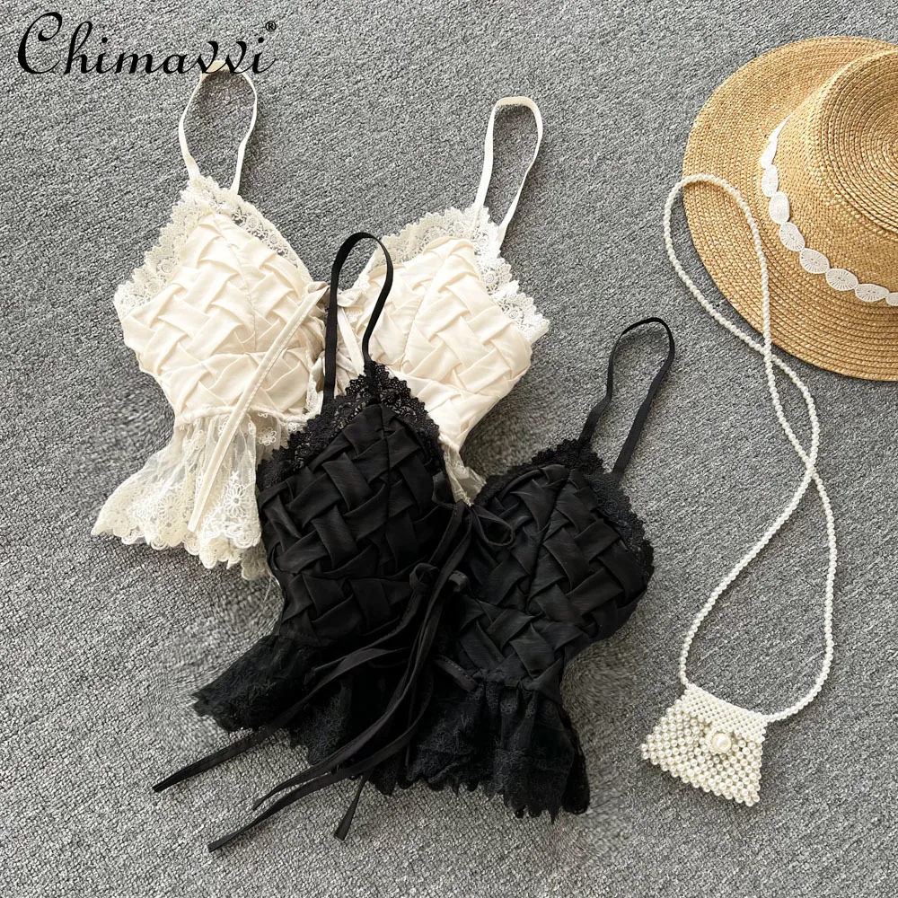 Sexy Sling Vest 2022 Summer Clothes New Fashion Sweet Lace V-neck Lace-up Slimming Elegant Short Woven Camisole Women Top
Sexy Sling Vest 2022 Summer Clothes New Fashion Sweet Lace V-neck Lace-up Slimming Elegant Short Woven Camisole Women Top