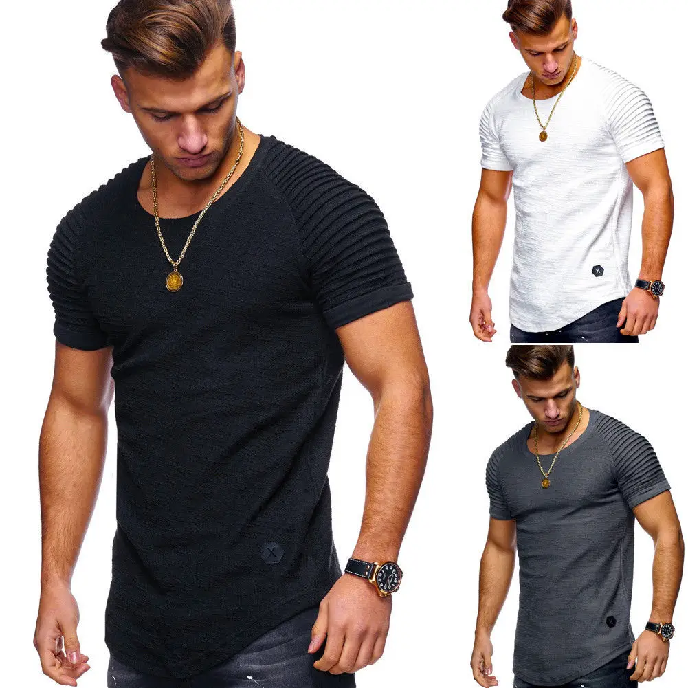 Summer Men's Round Neck Slim Solid Short Sleeve T-shirt Stripe Pleated Raglan Sleeve Top
Summer Men's Round Neck Slim Solid Short Sleeve T-shirt Stripe Pleated Raglan Sleeve Top
