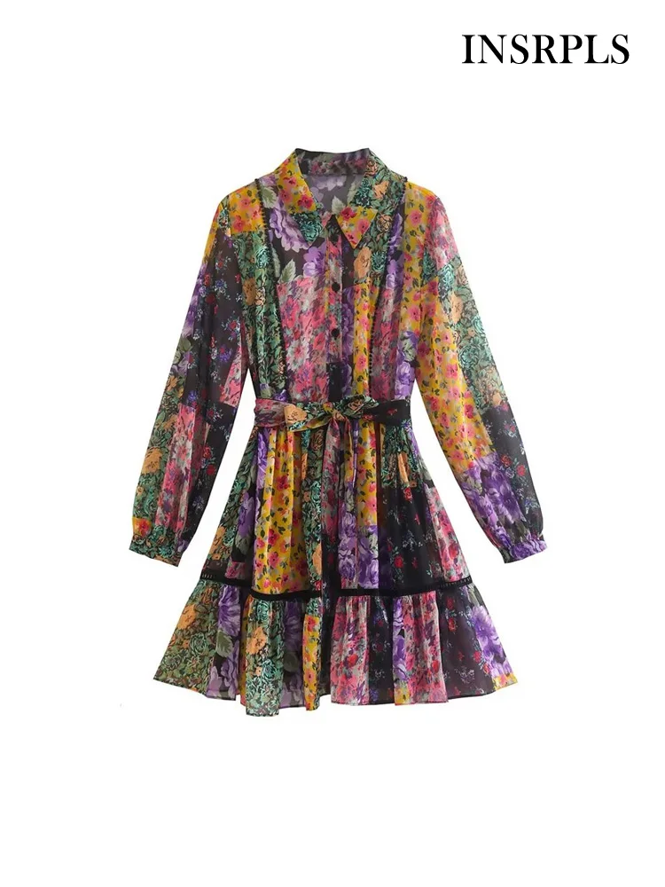 INSRPLS Women Fashion With Belt Flroal Print Ruffled Mini Dress Vintage Long Sleeve Front Button Female Dresses Vestidos Mujer
INSRPLS Women Fashion With Belt Flroal Print Ruffled Mini Dress Vintage Long Sleeve Front Button Female Dresses Vestidos Mujer