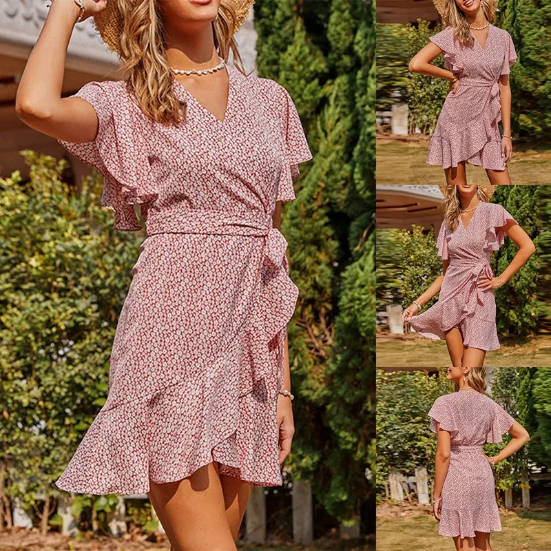 Hot Kf-Women Chic V Neck Ruffles Mini Dress With Belt Floral Print A-Line Party Dresses Short Sleeve Summer Beach Sundress
Hot Kf-Women Chic V Neck Ruffles Mini Dress With Belt Floral Print A-Line Party Dresses Short Sleeve Summer Beach Sundress