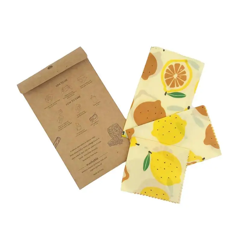 

Bees Wax Wraps Reusable Bread Wrap Reusable Sets 3Pcs Watercolor Fruit Pattern Food Packing Bag Sustainable Gift For Friends
