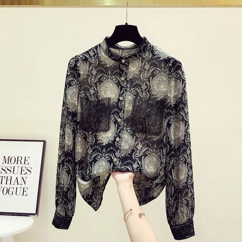 2023 Summer Fashion Long Sleeve Chiffon Shirt Design Sense Printed Loose Shirt Women's Thin Top
2023 Summer Fashion Long Sleeve Chiffon Shirt Design Sense Printed Loose Shirt Women's Thin Top