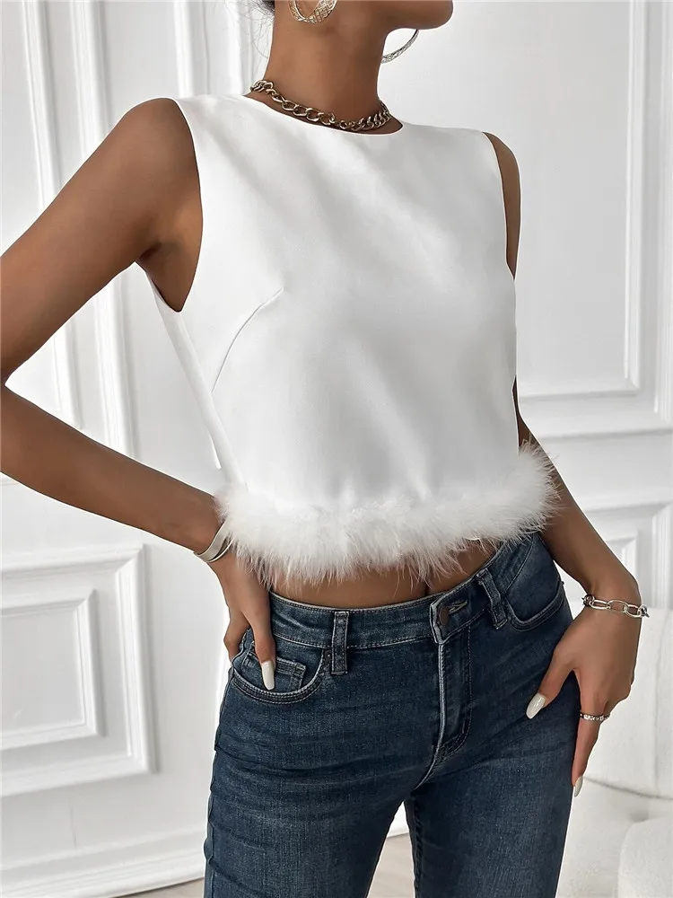 Women's Y2K Solid Color Feathers Vest Slim Top Summer Sleeveless Crop Tank Tops Fashion Streetwear Harajuku Tee Shirt 2022
Women's Y2K Solid Color Feathers Vest Slim Top Summer Sleeveless Crop Tank Tops Fashion Streetwear Harajuku Tee Shirt 2022