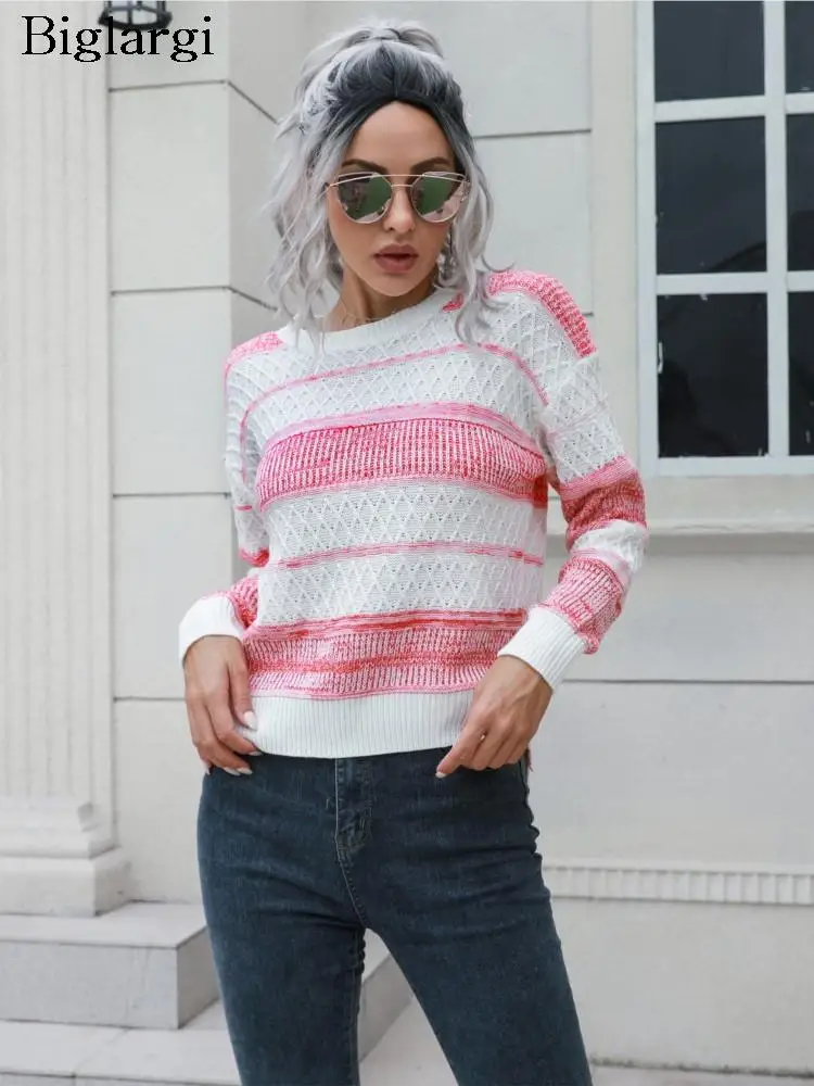 Knitted Autumn Pullover Sweater Women Striped Print Long Sleeve Ladies Sweaters Tops Irregular Fashion Casual Woman Sweater 2023
Knitted Autumn Pullover Sweater Women Striped Print Long Sleeve Ladies Sweaters Tops Irregular Fashion Casual Woman Sweater 2023
