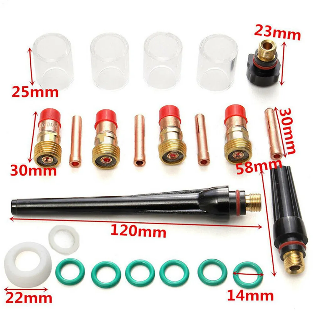 23 Pcs TIG Welding Torch Gas Lens Parts #10 Heat-resistant Glass Chuck Kit, Suitable For WP-17/18/26 TIG Welding Consumables
23 Pcs TIG Welding Torch Gas Lens Parts #10 Heat-resistant Glass Chuck Kit, Suitable For WP-17/18/26 TIG Welding Consumables