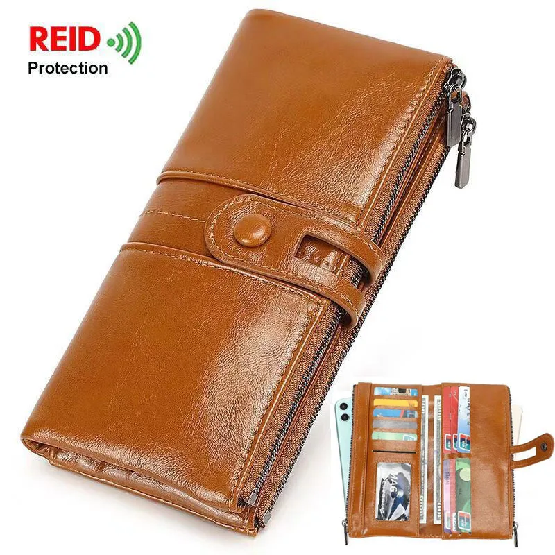 New Women's Wallet Fashion Antimagnetic Retro Oil Wax Leather Wallet Long Mobile Phone Wallet Zipper Wallet
New Women's Wallet Fashion Antimagnetic Retro Oil Wax Leather Wallet Long Mobile Phone Wallet Zipper Wallet