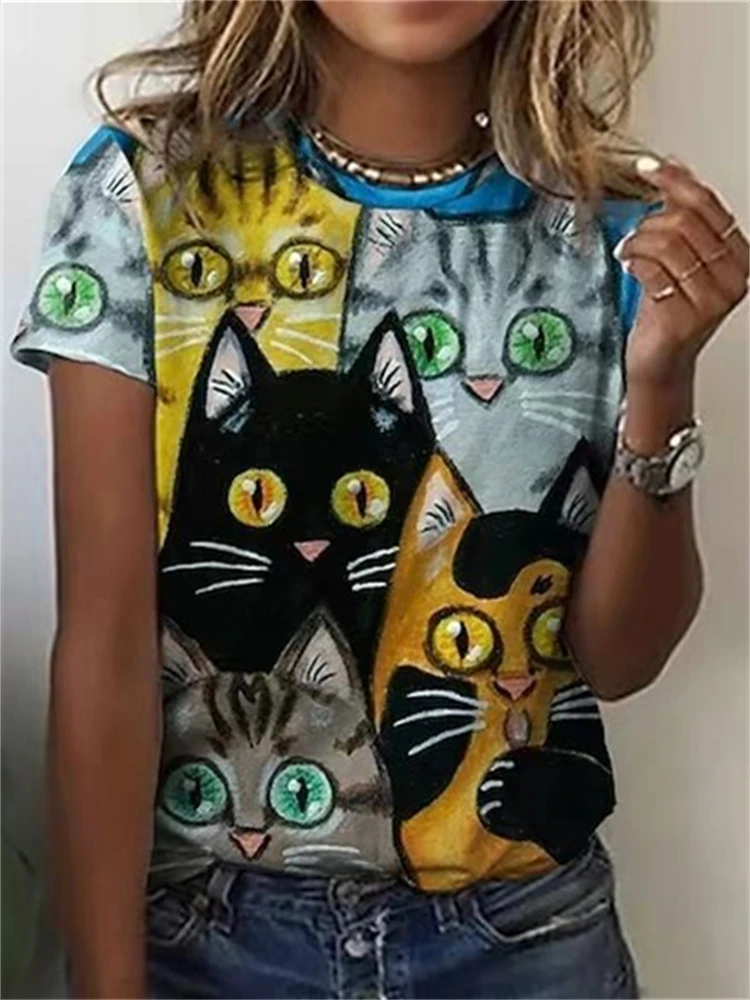 2022 new 3d cute cat Animal print T-shirt ladies round neck short sleeve loose sweater y2k Spring Street Casual Top
2022 new 3d cute cat Animal print T-shirt ladies round neck short sleeve loose sweater y2k Spring Street Casual Top