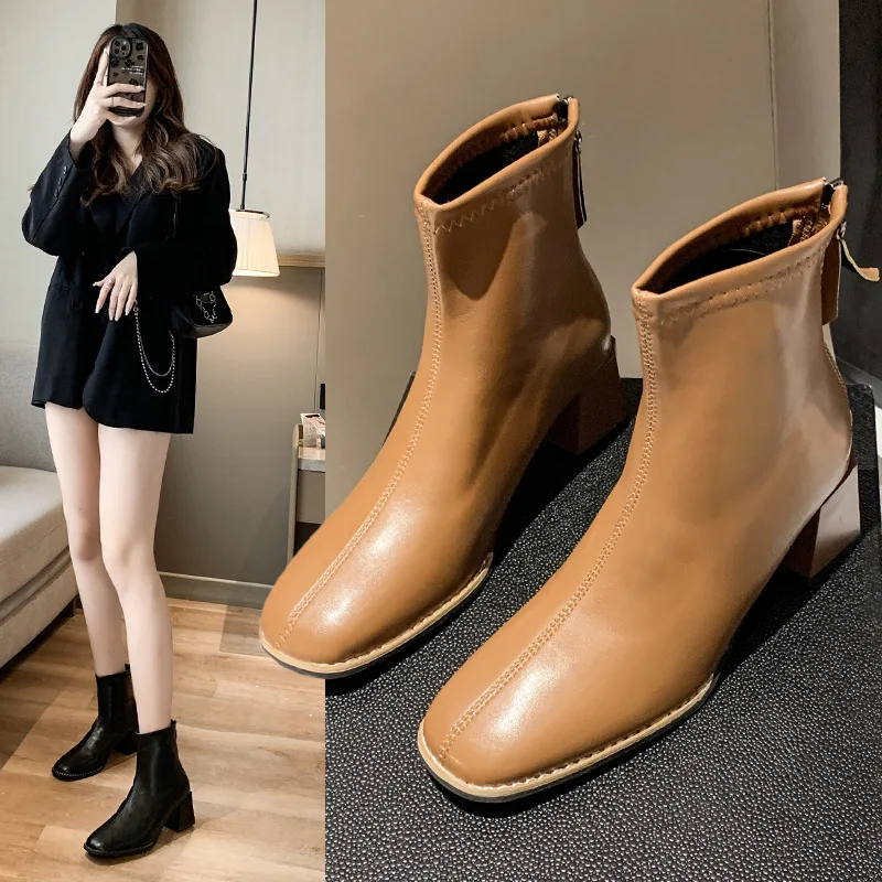 Black Brown Women Ankle Boots Platform Square Mid High Heel Ladies Short Boots PU Leather Zipper Slip on Women's Boots 2022
Black Brown Women Ankle Boots Platform Square Mid High Heel Ladies Short Boots PU Leather Zipper Slip on Women's Boots 2022