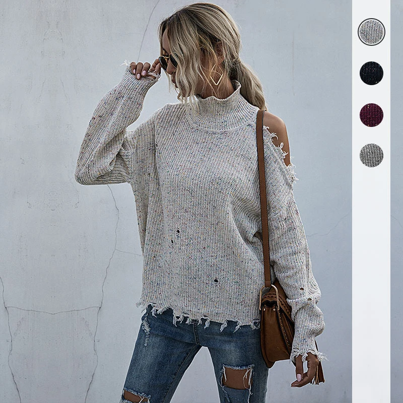 2022 Autumn Knitted Grey Women Sweater Casual Loose Long Sleeve Turtleneck Hole Cold Shoulder Pullover Sweaters Lady Tops Jumper
2022 Autumn Knitted Grey Women Sweater Casual Loose Long Sleeve Turtleneck Hole Cold Shoulder Pullover Sweaters Lady Tops Jumper
