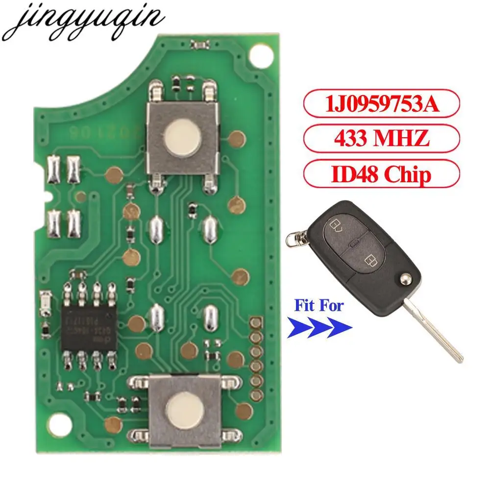 

Jingyuqin 5pcs Remote Car No Key Only PCB 1J0959753A 433MHZ ID48 Chip For Volkswagen Vw Golf Jetta Passat Beetle MK4 2 Buttons