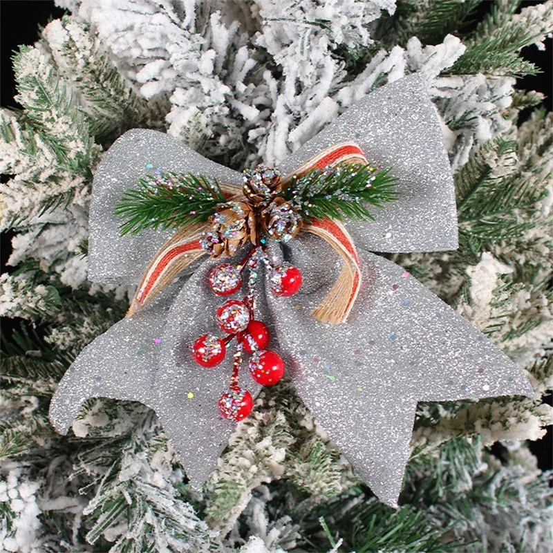 

Рождественский бант, украшение для елки 2022, праздничные подвесные украшения, игольчатая сосна, фрукты, Праздничный блестящий кулон на окно