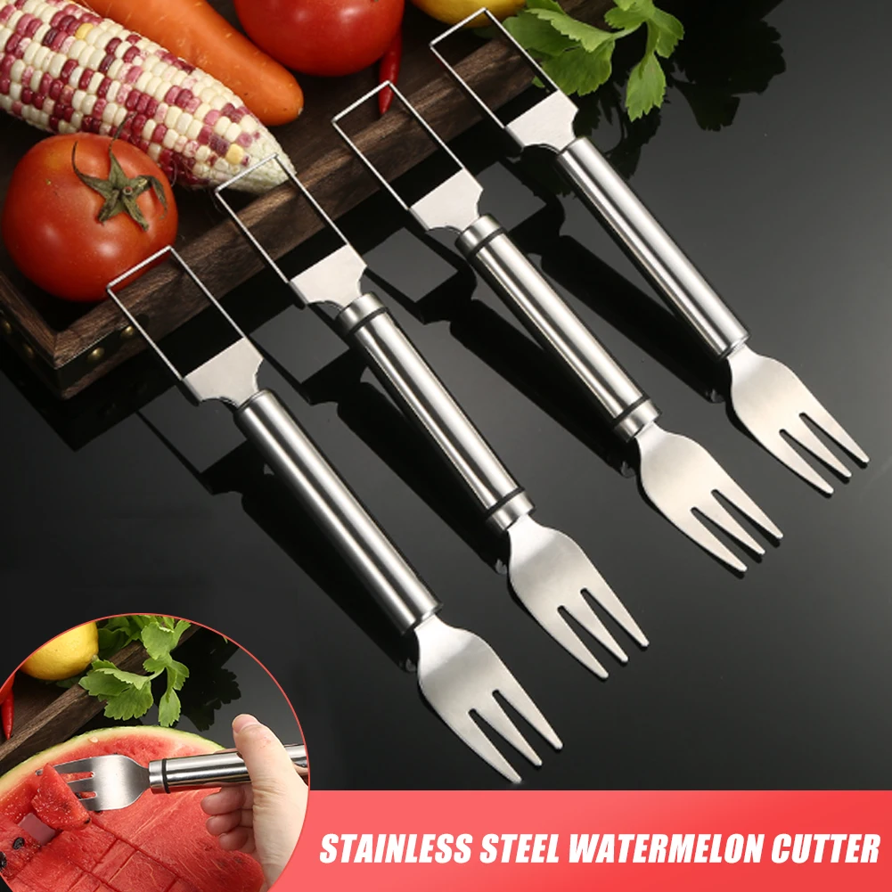 

4PCS Multifunctional 2 IN 1 Stainless Steel Watermelon Cutter Watermelon Fruit Slicer Fruit Salad Knife Fork Tool Kitchen Gadget