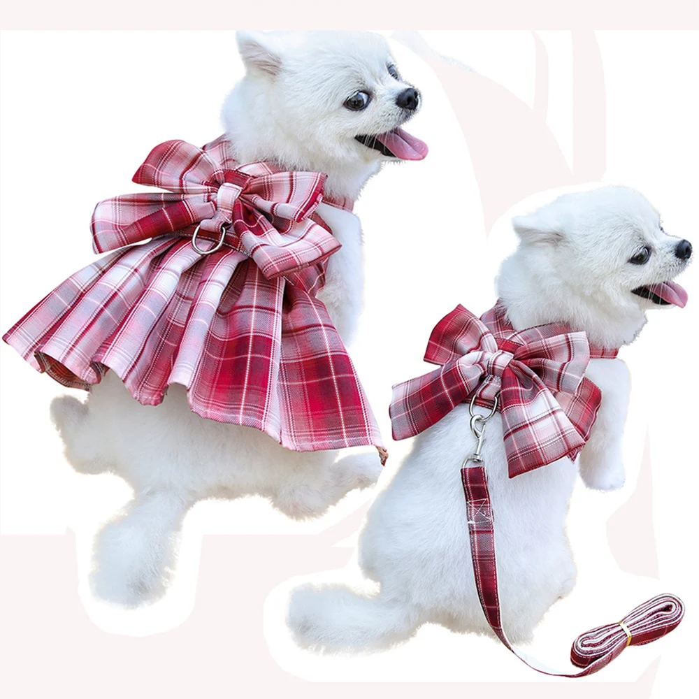 Pet Dog Dress Skirt with Harness Leash Kit Bow Dog Collar Skirt Plaid Princess Dresses Cute Dog Dress for Small Dogs Girl Cats
Pet Dog Dress Skirt with Harness Leash Kit Bow Dog Collar Skirt Plaid Princess Dresses Cute Dog Dress for Small Dogs Girl Cats
