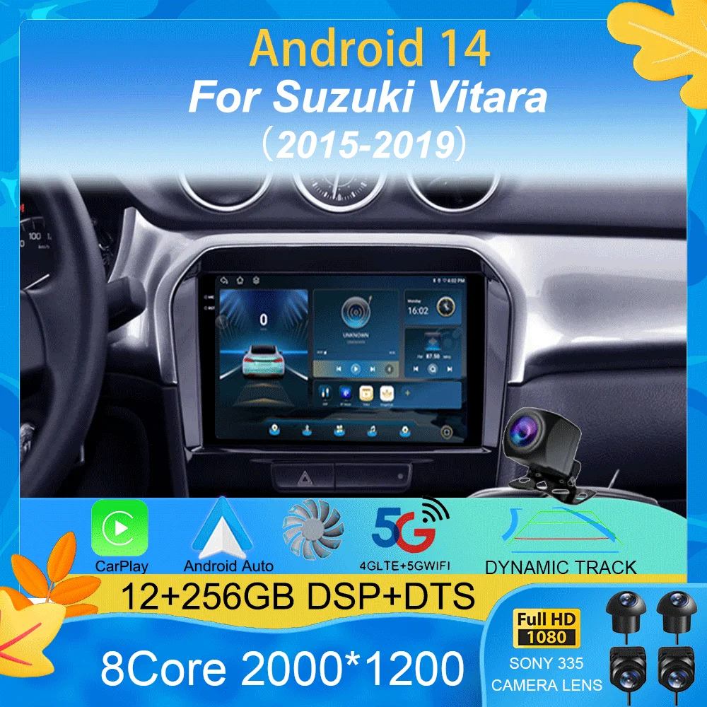 Автомобильный радиоприемник Android 14 авто Carplay стерео для Suzuki Vitara 2015 2016 2017 2018 2019