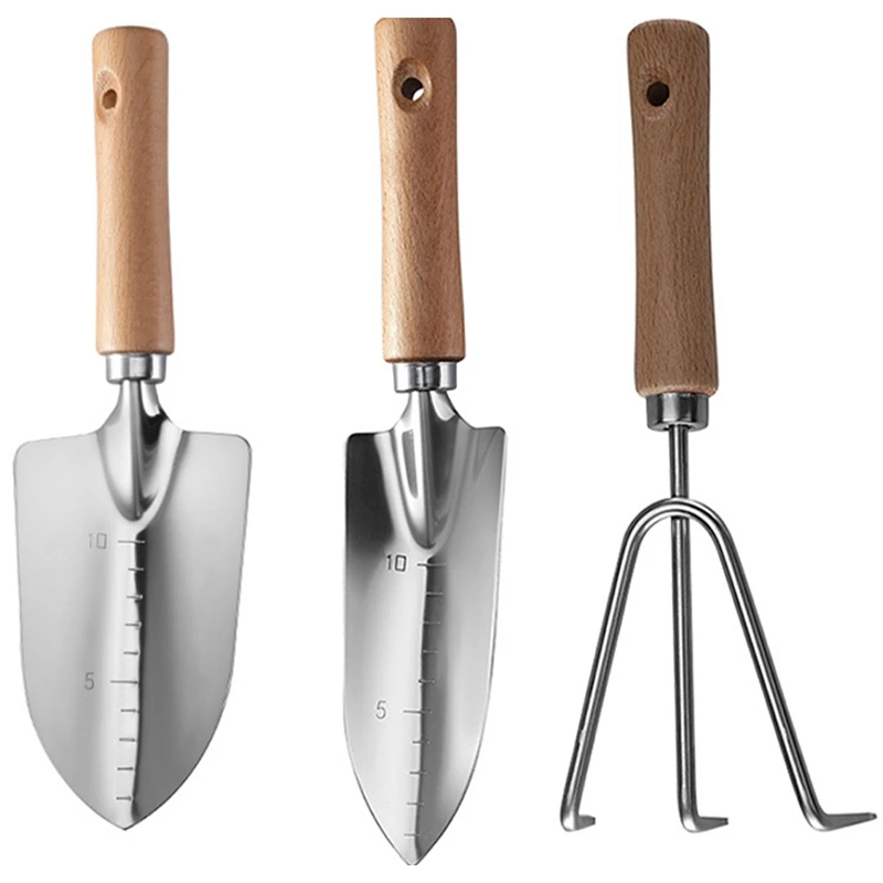 3-Piece The Garden Wooden Handle Small Shovel Silver Steel Includes A Wide Shovel, A Pointed Shovel And A Three-Toothed Rake
3-Piece The Garden Wooden Handle Small Shovel Silver Steel Includes A Wide Shovel, A Pointed Shovel And A Three-Toothed Rake