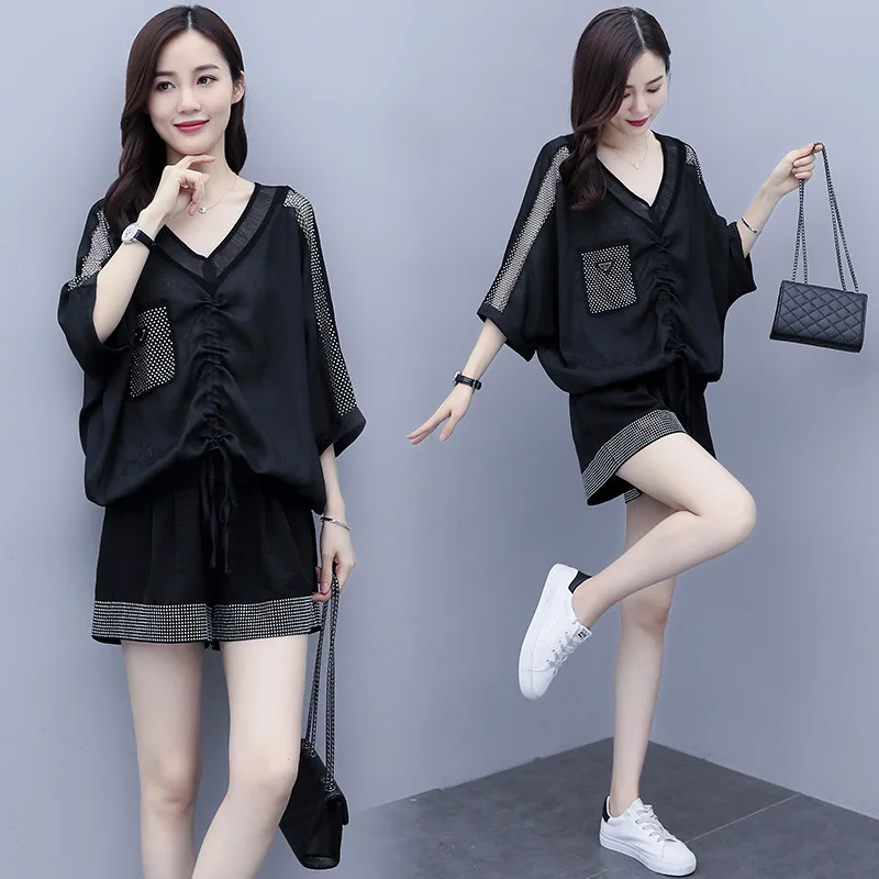 Summer 2 Two Piece Set Tracksuit Women Clothes Mesh Patchwork V-Neck Top and Shorts Suits Casual Women's Sets Jogging Outfits
Summer 2 Two Piece Set Tracksuit Women Clothes Mesh Patchwork V-Neck Top and Shorts Suits Casual Women's Sets Jogging Outfits
