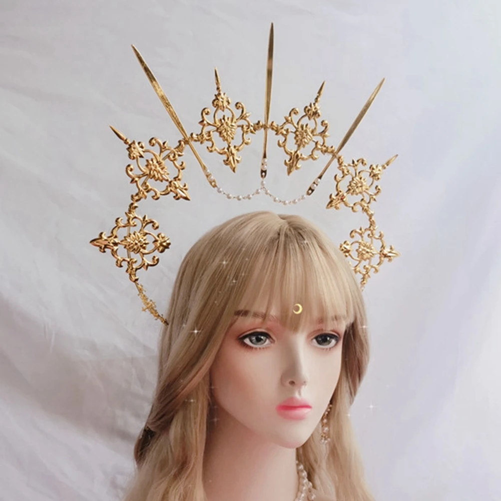 

Gold Halo Goddess Headpiece Lolita Vintage KC Crown Headband Angel Virgin Mary Baroque Tiara Headwear