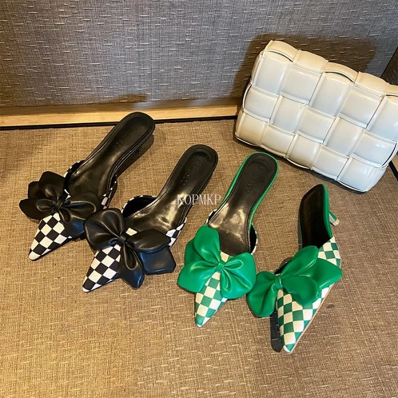 2022 Summer New PU Butterfly-knot Plaid Women Sandals Fashion Pointed Toe Slip on Ladies Mules Shoes Thin Low Heel Slides 35-40
2022 Summer New PU Butterfly-knot Plaid Women Sandals Fashion Pointed Toe Slip on Ladies Mules Shoes Thin Low Heel Slides 35-40