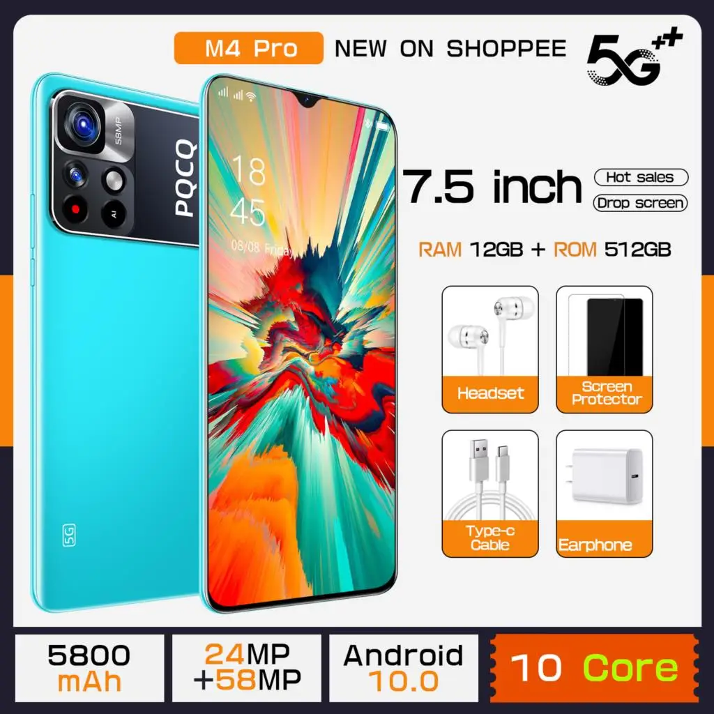 Global Version M4 PRO 7.5 Inch Dual SIM Smartphone 12GB+512GB cellular 5G 5800mAh 24+58MP MTK6595 cellphone unlock smartphone
Global Version M4 PRO 7.5 Inch Dual SIM Smartphone 12GB+512GB cellular 5G 5800mAh 24+58MP MTK6595 cellphone unlock smartphone