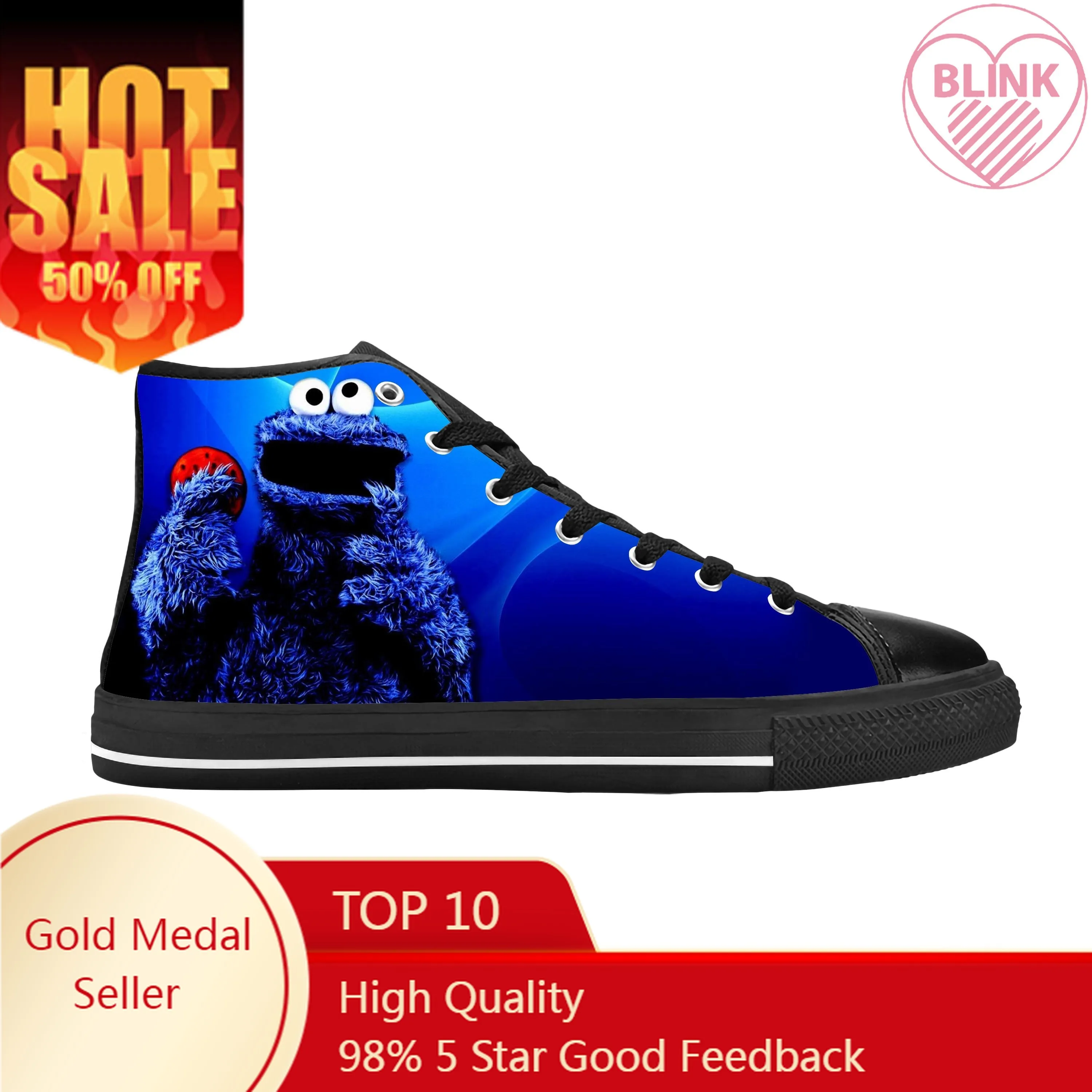 

Sesame Street Elmo Cookie Monster Muppet Cartoon Casual Cloth Shoes High Top Comfortable Breathable 3D Print Men Women Sneakers