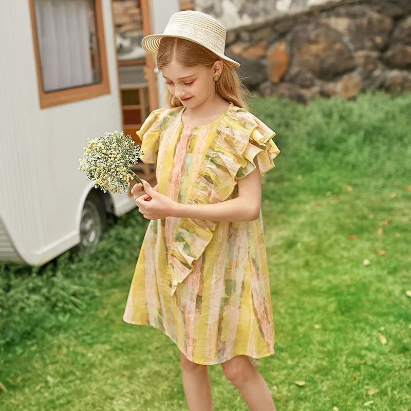 Girls Dress 2022 European And American Summer Ruffles Flying Sleeves Children's Dress Trendy Short-Sleeved Girls Skirt 
Girls Dress 2022 European And American Summer Ruffles Flying Sleeves Children's Dress Trendy Short-Sleeved Girls Skirt