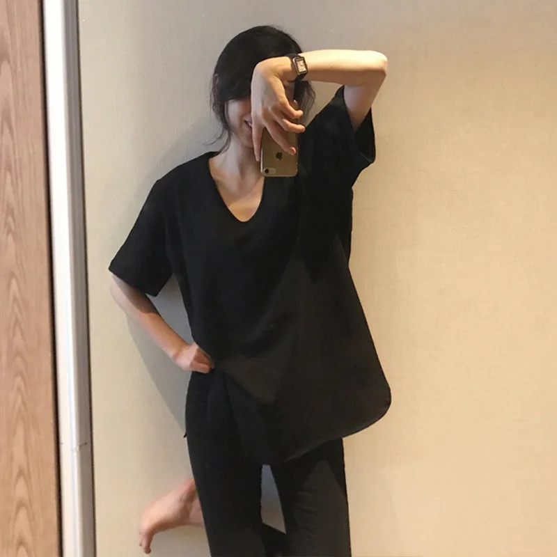 Solid Color Short-Sleeved T-shirt Harajuku Women's Korean New Mid-Length Loose Plus-sized 2022 T-shirt Top T Shirt Women Tshirt
Solid Color Short-Sleeved T-shirt Harajuku Women's Korean New Mid-Length Loose Plus-sized 2022 T-shirt Top T Shirt Women Tshirt