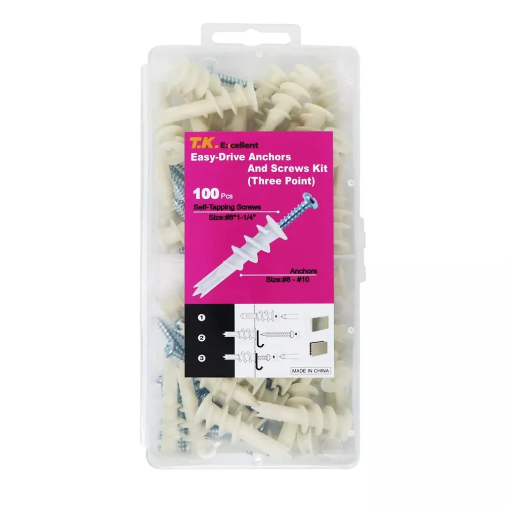 Nylon Spiral Expansion Self-tapping Set Box Three Points Nylon Speed Anchor&Self Tapping Screws For Drill Drywall Home Accessory
Nylon Spiral Expansion Self-tapping Set Box Three Points Nylon Speed Anchor&Self Tapping Screws For Drill Drywall Home Accessory