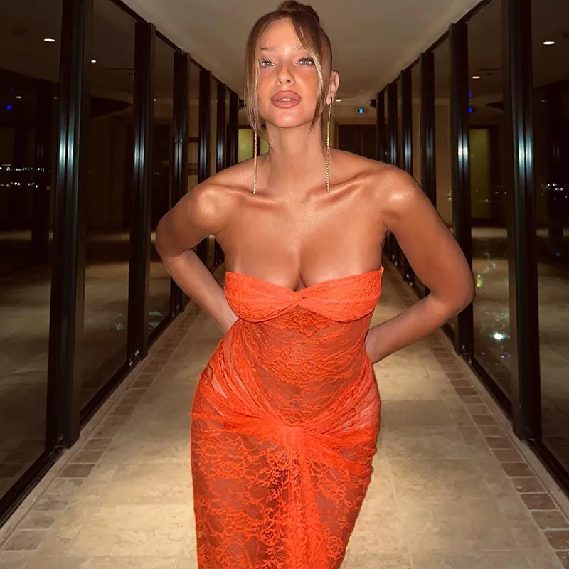 Orange Lace Strapless Long Dress Summer Women Sexy See Through Bodycon Dress Backless Evening Party Dresses 2023 Sleeveless
Orange Lace Strapless Long Dress Summer Women Sexy See Through Bodycon Dress Backless Evening Party Dresses 2023 Sleeveless