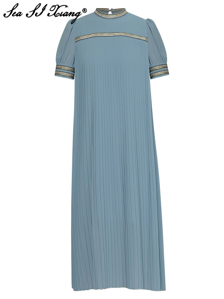 Seasixiang Fashion Designer Summer Loose Dress Women Stand Collar Short Sleeve Striped Vintage Pleated Mini Dresses
Seasixiang Fashion Designer Summer Loose Dress Women Stand Collar Short Sleeve Striped Vintage Pleated Mini Dresses