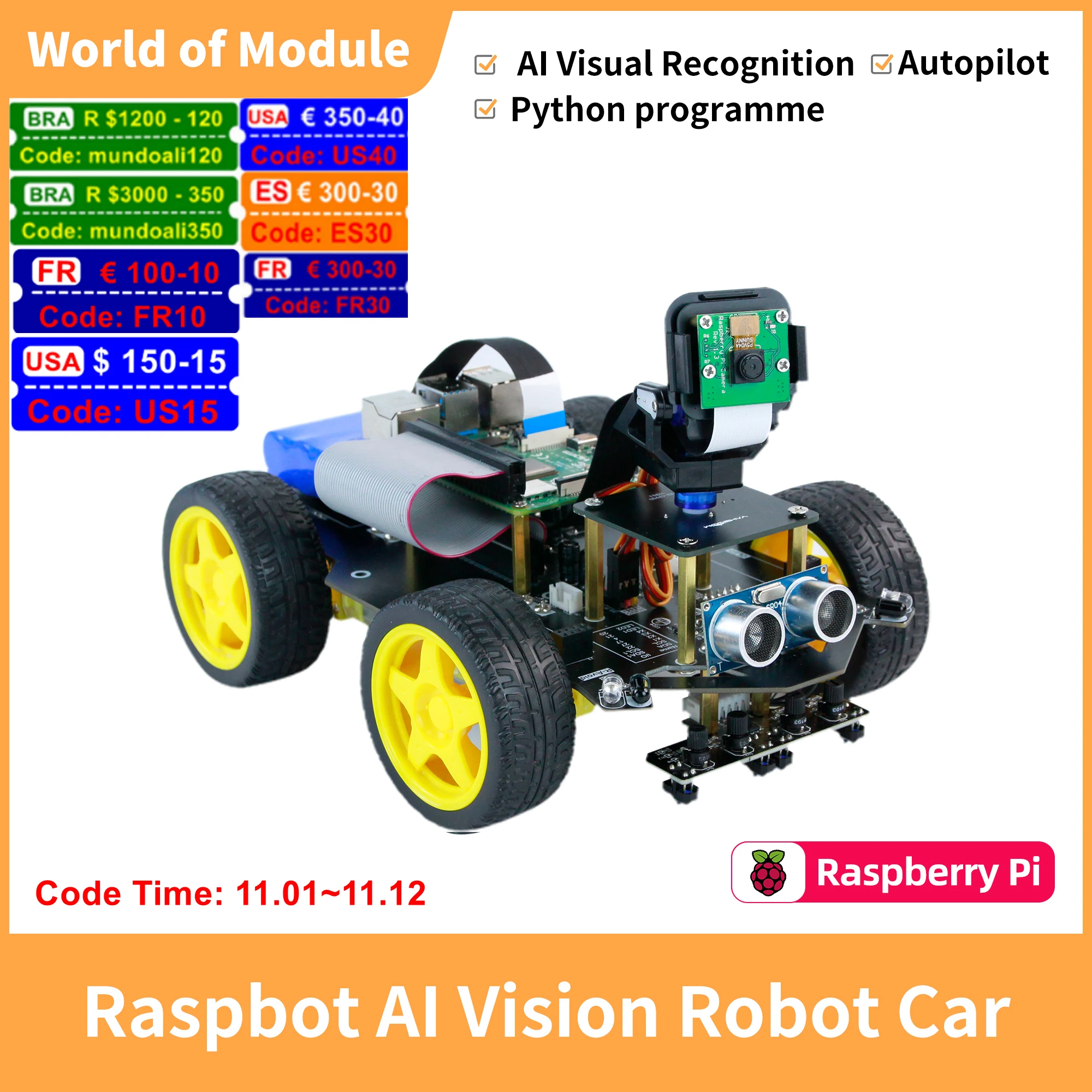 CE ROHS 4WD Smart Car AI Vision Robot Car Raspbot with FPV Camera for Raspberry Pi(Not Include Raspberry Pi) Include BatteryPack
CE ROHS 4WD Smart Car AI Vision Robot Car Raspbot with FPV Camera for Raspberry Pi(Not Include Raspberry Pi) Include BatteryPack