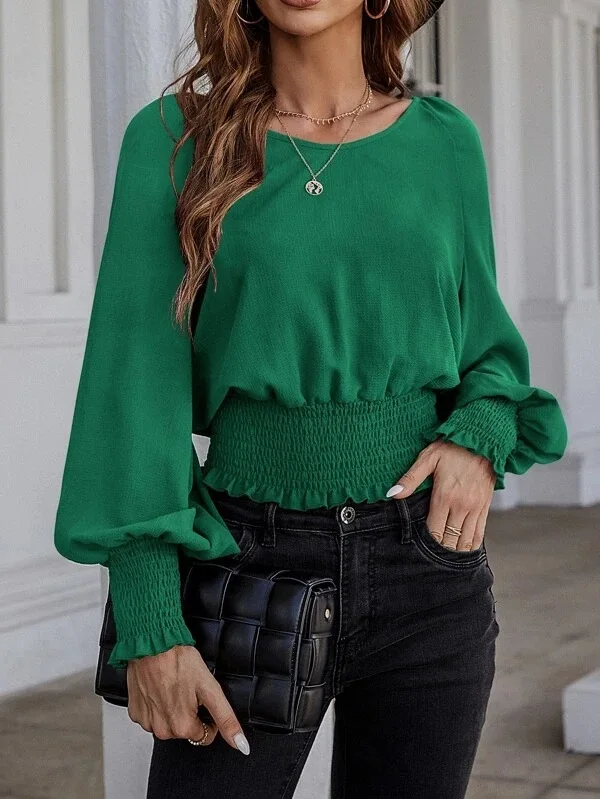 Chiffon Solid Shirt Blouse Women 2022 Fashion Summer Long Sleeve Shirts Women's Folds Elastic Blouse Tops Ladeis Round Neck Top
Chiffon Solid Shirt Blouse Women 2022 Fashion Summer Long Sleeve Shirts Women's Folds Elastic Blouse Tops Ladeis Round Neck Top