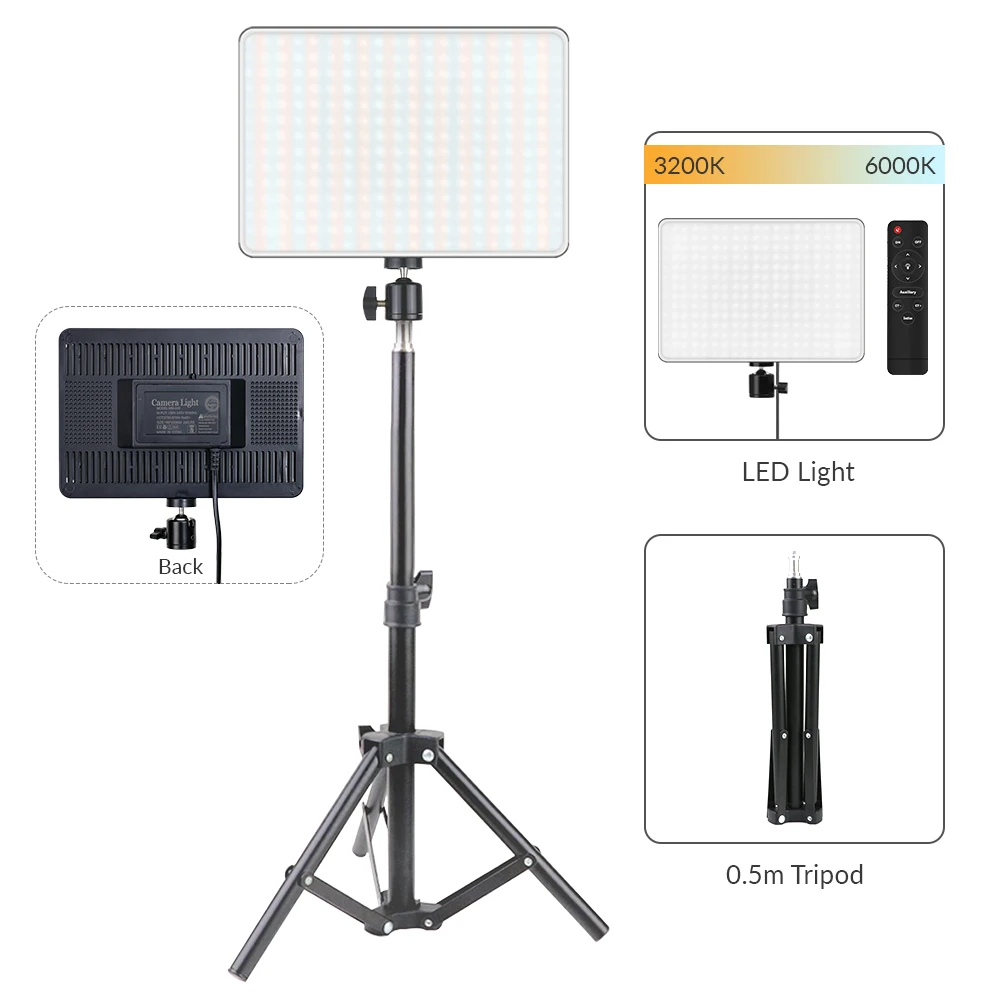 Dimmable LED Video Light Panel 3200k-6000k Photography Shooting Lighting With Stand For Live Stream Photo Studio Fill Lamp Light
Dimmable LED Video Light Panel 3200k-6000k Photography Shooting Lighting With Stand For Live Stream Photo Studio Fill Lamp Light