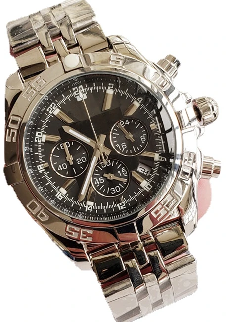 Классические мужские кварцевые часы с хронографом, черные, синие кожаные часы 
Классические мужские кварцевые часы с хронографом, черные, синие кожаные часы