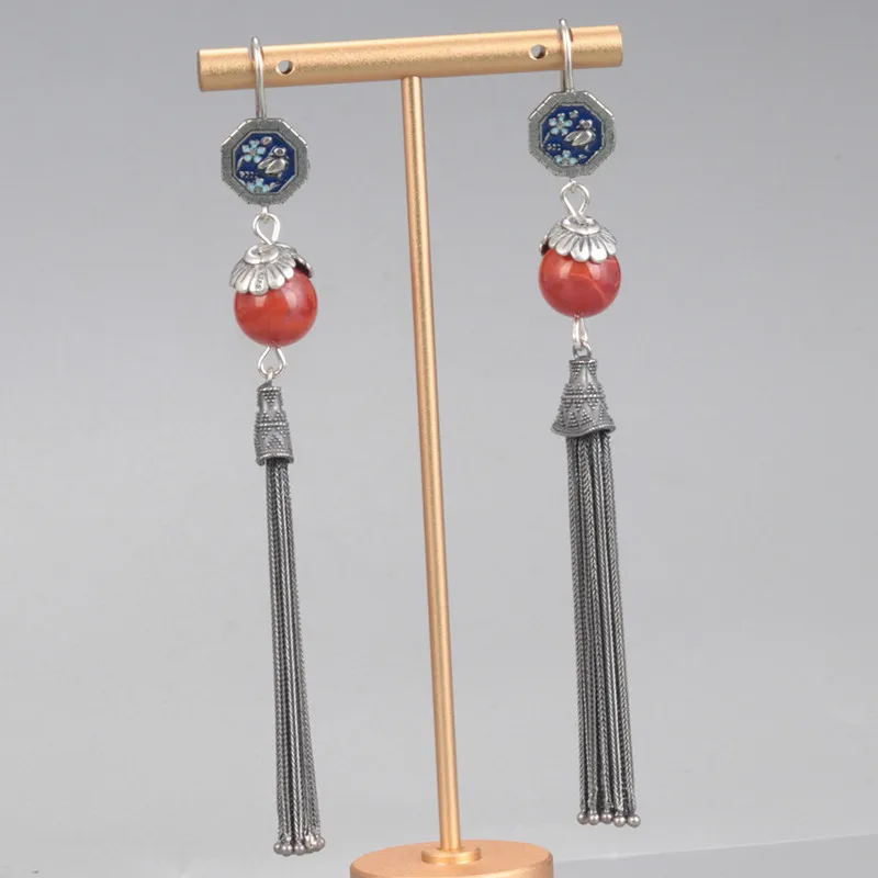 925 Sterling Silver Southern Red Agate Bead Tassel Earrings Certified Vintage Ethnic Long Hanging Earrings Jewelry for Women 157
925 Sterling Silver Southern Red Agate Bead Tassel Earrings Certified Vintage Ethnic Long Hanging Earrings Jewelry for Women 157