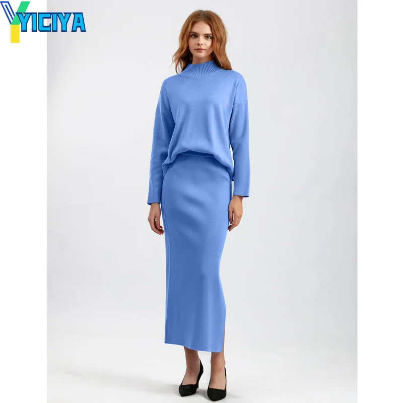 

YICIYA skirt sets Knitted two piece sets for women Autumn and Winter high street Turtleneck Sweaters Skirts elegant women's sets