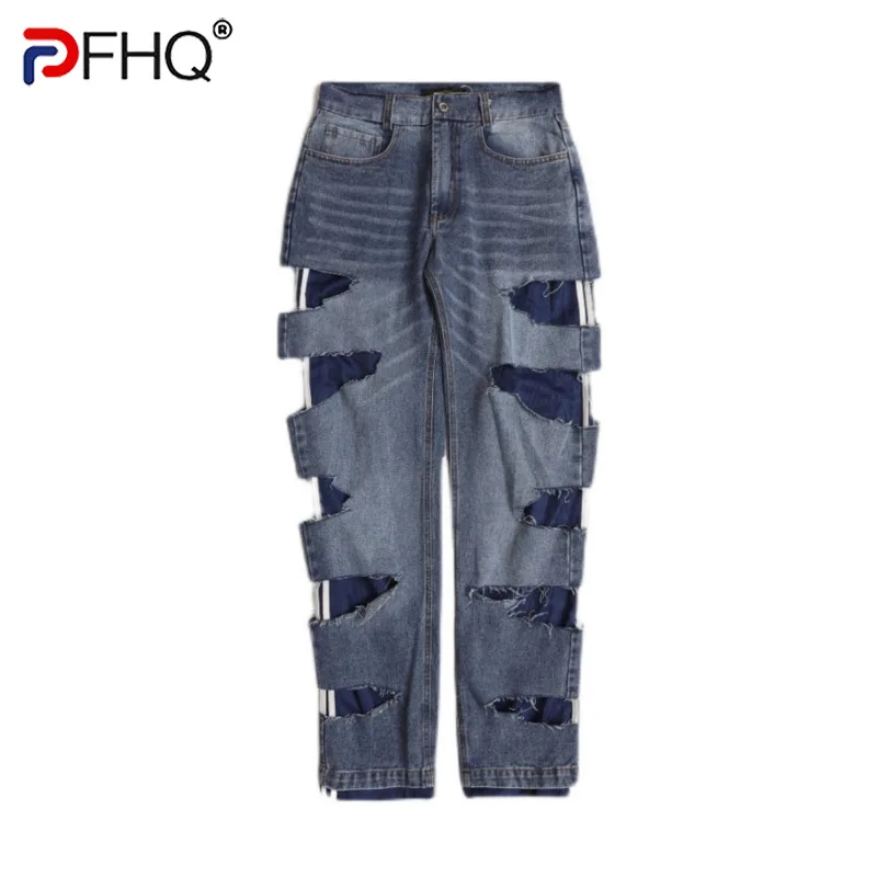 

Весна 2023, модные оригинальные дизайнерские мужские брюки PFHQ со сломанными отверстиями, оформление оформления, стильные элегантные уличные брюки высокого качества