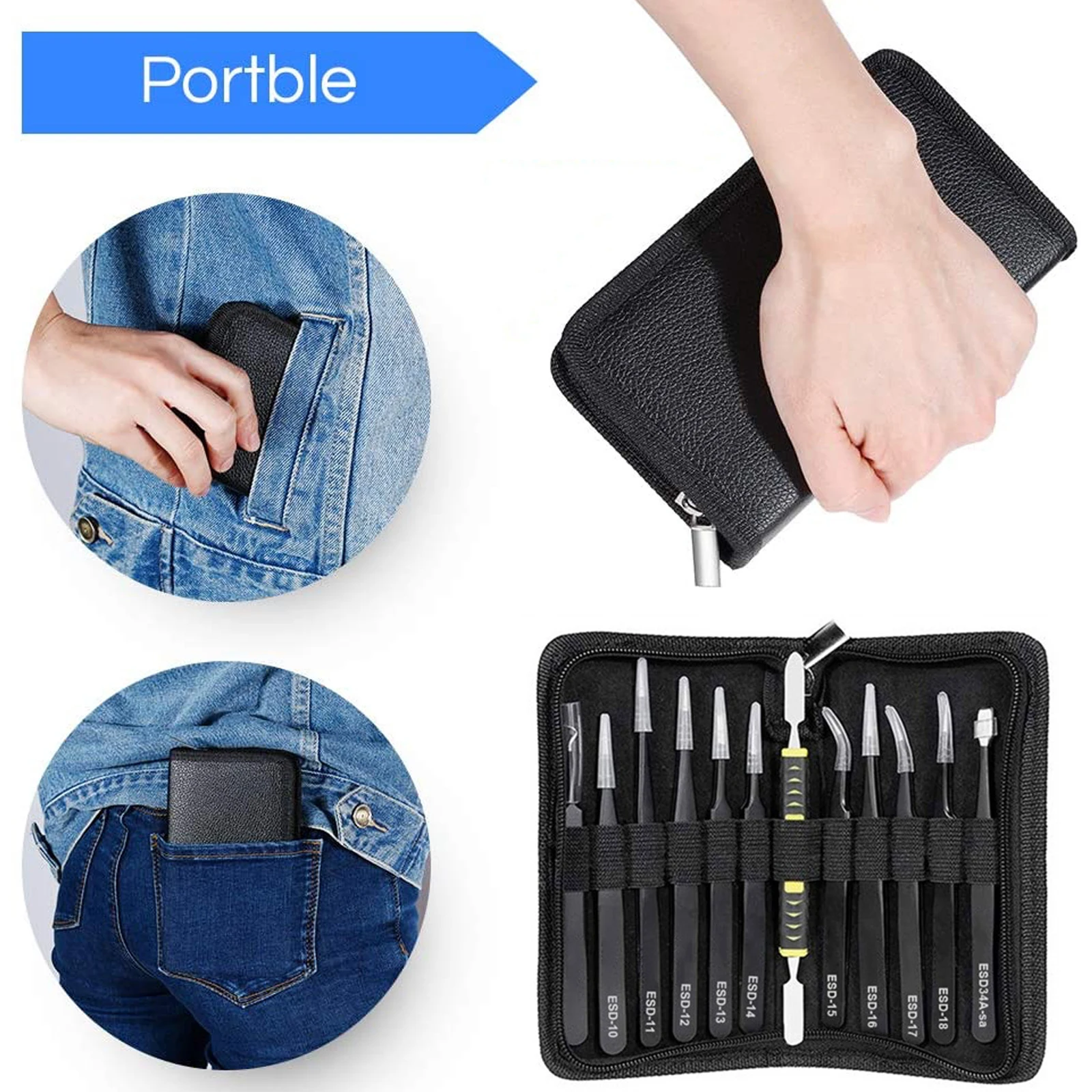 12PCS ESD Tweezers Tools Kit Anti-static Non-magnetic Stainless Steel Multi-standard With Storage Bag Straight Hook Tweezers
12PCS ESD Tweezers Tools Kit Anti-static Non-magnetic Stainless Steel Multi-standard With Storage Bag Straight Hook Tweezers