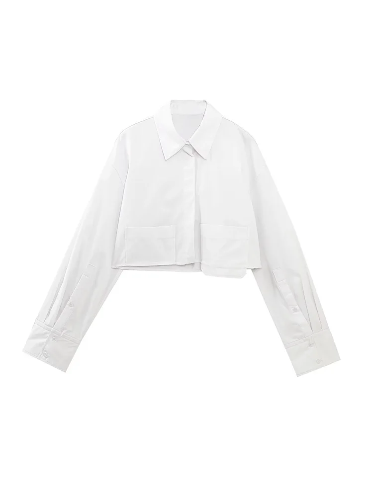 PB&ZA2023 early spring new women's fashion lapel chic pocket decorated striped poplin short shirt 5427005
PB&ZA2023 early spring new women's fashion lapel chic pocket decorated striped poplin short shirt 5427005