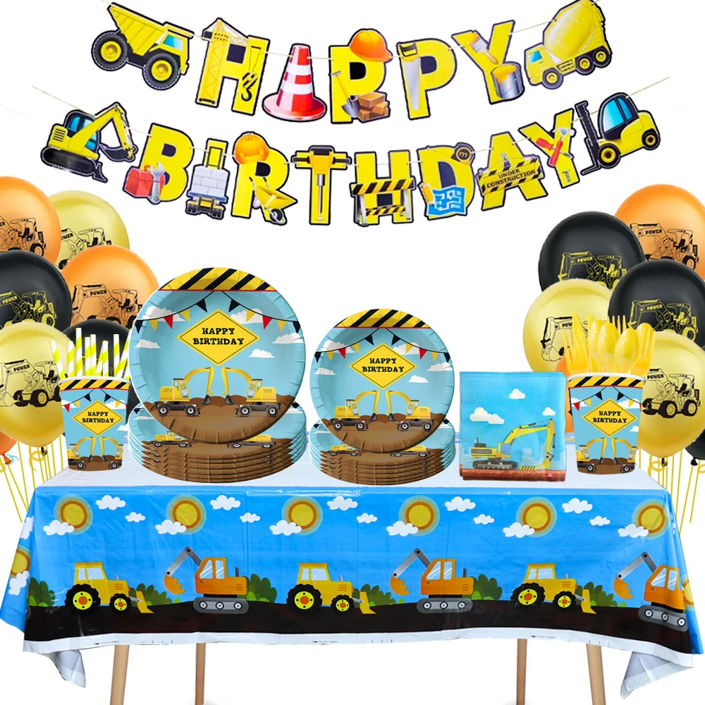 Construction Tractor Disposable Cutlery Set Paper Cup Plate Napkin Tablecloth Truck Excavator Kids Party Decoration Supplies
Construction Tractor Disposable Cutlery Set Paper Cup Plate Napkin Tablecloth Truck Excavator Kids Party Decoration Supplies