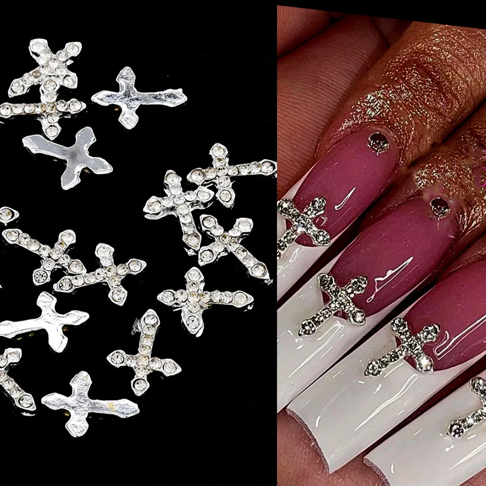 10 Pcs Classic Full Glitter Rhinestones Cross 3d Nail Charms Punk Silver Cross Nail Art decor Luxury Glitter Alloy Cross -123
10 Pcs Classic Full Glitter Rhinestones Cross 3d Nail Charms Punk Silver Cross Nail Art decor Luxury Glitter Alloy Cross -123
