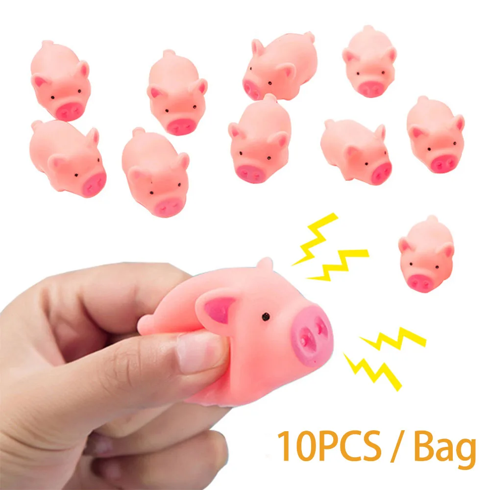 

10pcs Small Squeezing Piglet Decompression Novelty Venting Sound Toy Cute Pink Piggy Pinch Music Soft Anti-stress Doll