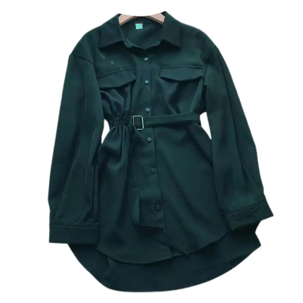Shirt Lapel Long Sleeves Buttons Placket Flap Pockets Women Shirt Elastic Waist Tight Adjustable Belt Long Shirt Blouses Female
Shirt Lapel Long Sleeves Buttons Placket Flap Pockets Women Shirt Elastic Waist Tight Adjustable Belt Long Shirt Blouses Female
