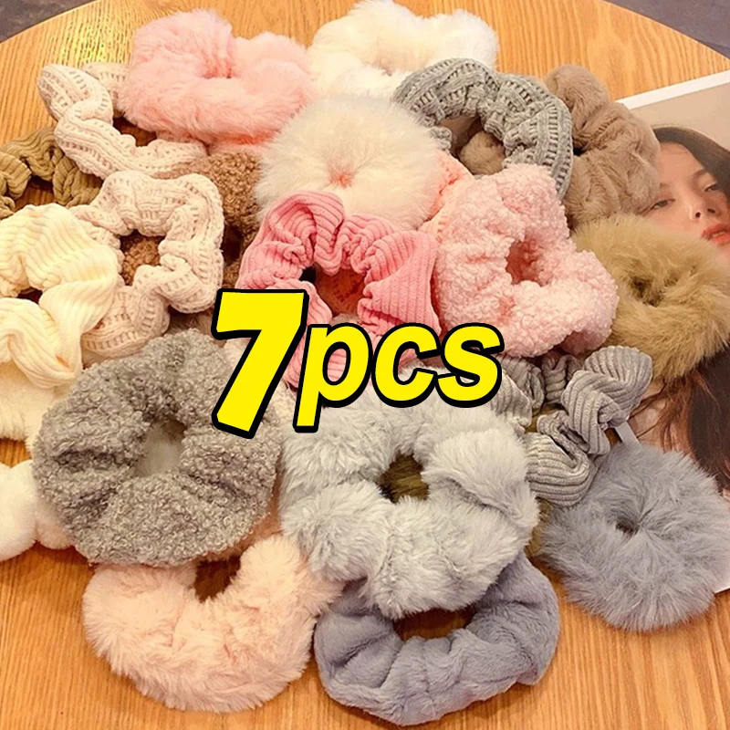 

7pcs/Set Women Hair Scrunchies Velvet Solid Color Hair Band for Girls Ponytail Holder Rubber Ties Accessories Hair Accessoires