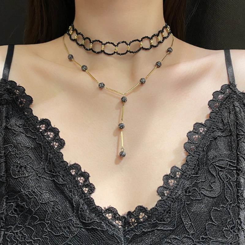 

Pink Layered Beaded Necklace Vintage Luxury Designer Necklaces for Women Collares Chains Jewelry Kpop Choker Collares Para Mujer