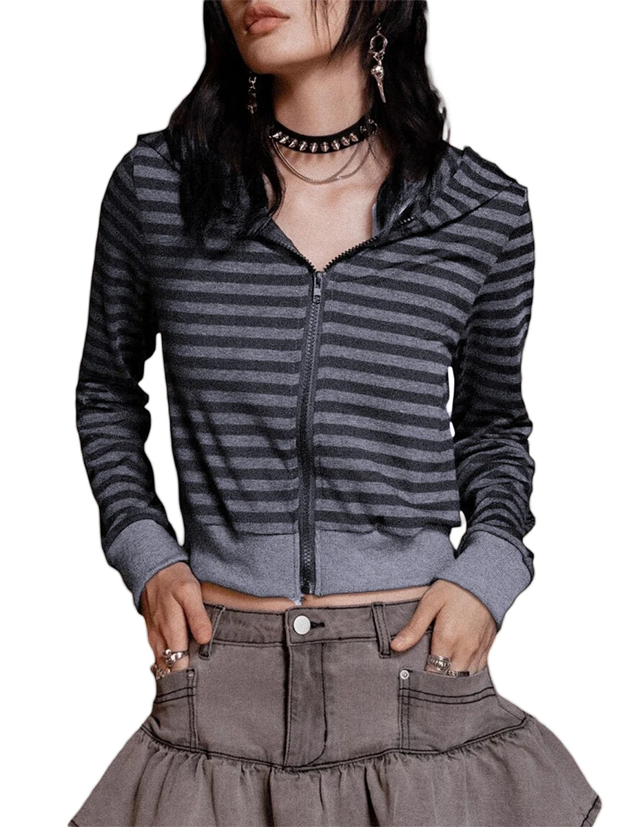 Women Vintage Striped Hoodie Jacket Goth Grunge Long Sleeve Zip Up Cropped Coat Tops Streetwear
Women Vintage Striped Hoodie Jacket Goth Grunge Long Sleeve Zip Up Cropped Coat Tops Streetwear