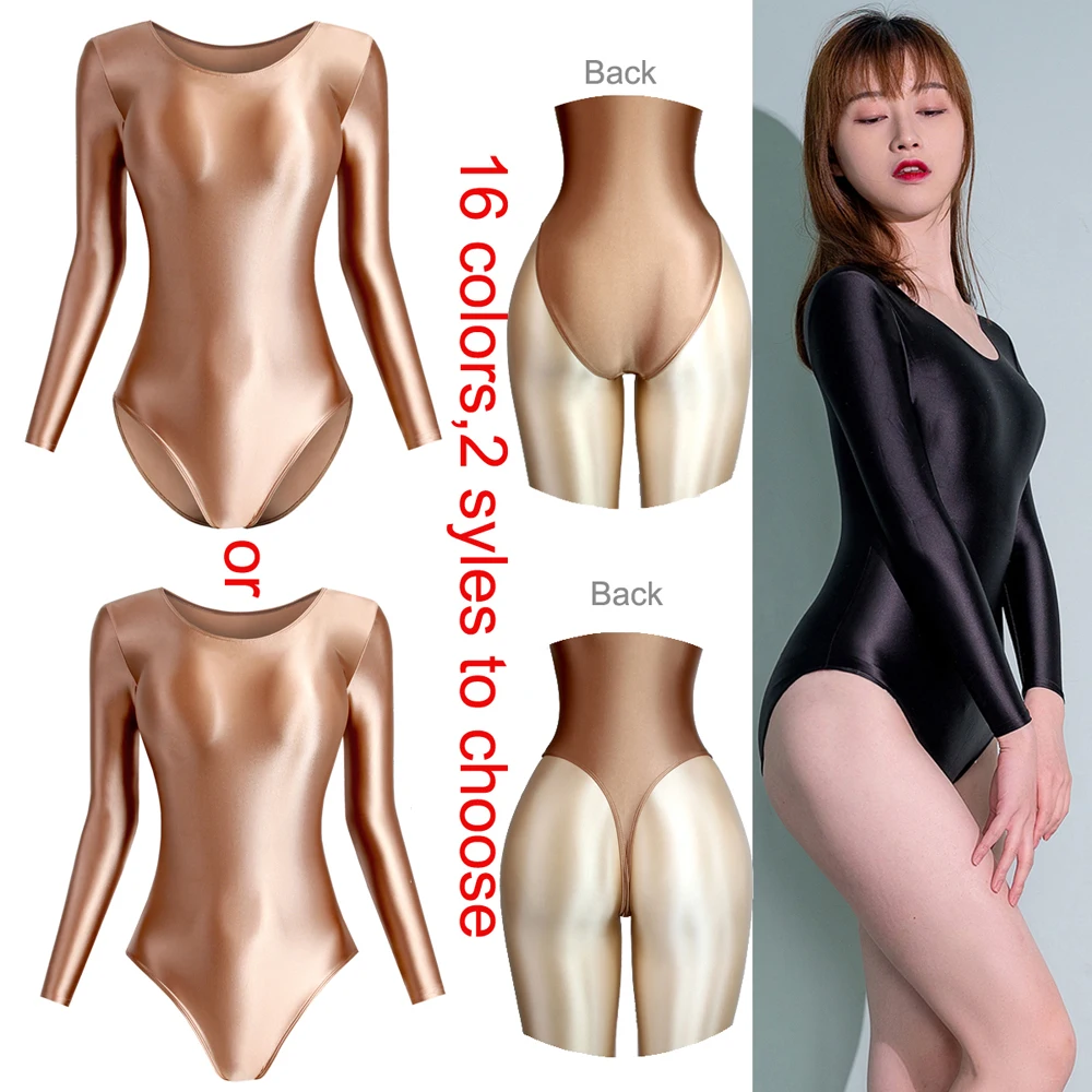 

2022 Swimsuit High-Waisted Two Styles Womens Sexy Tights Shiny Glossy High Fork Bodysuits T-Shirts Leotards One Piece Swimwear